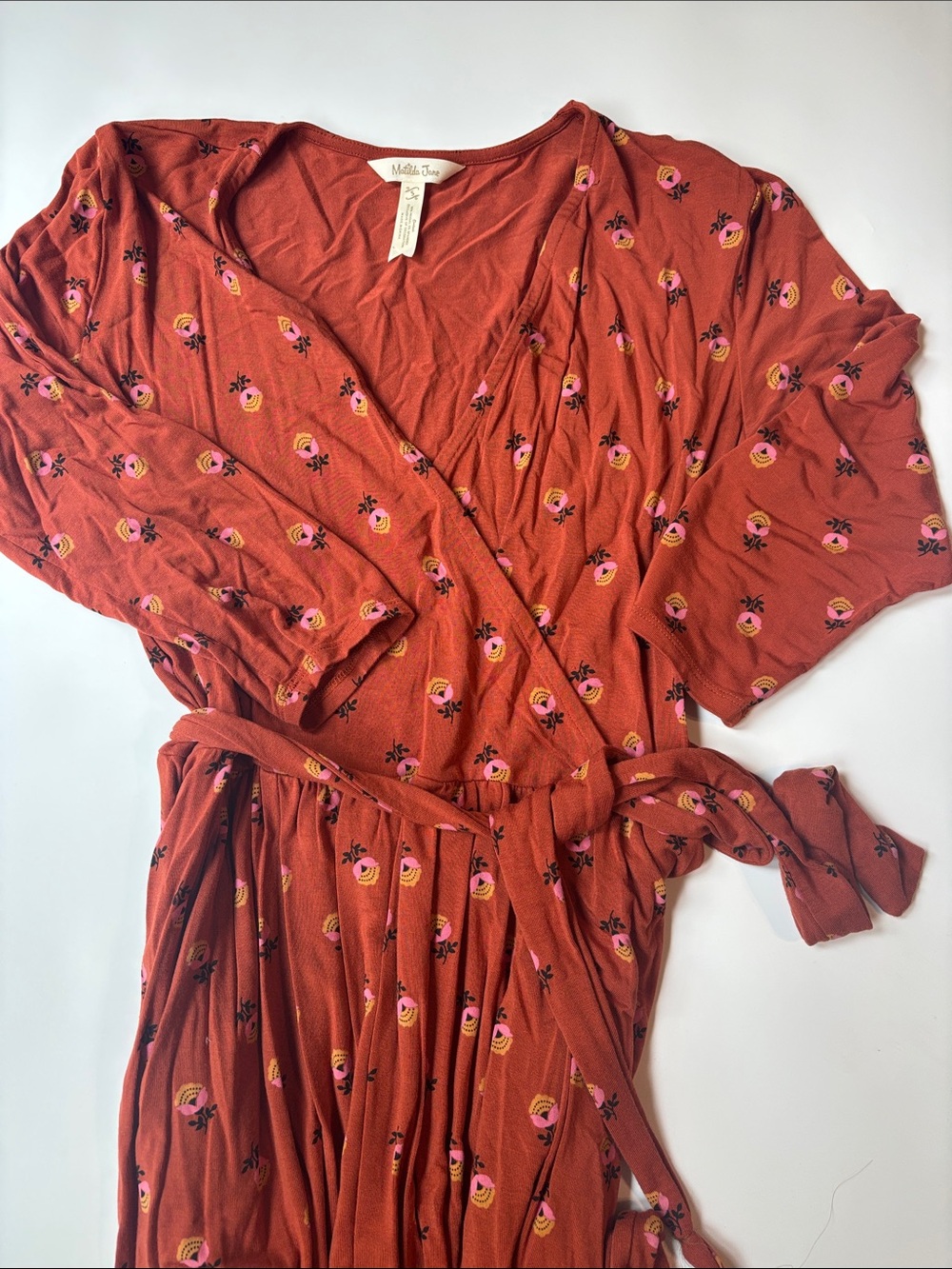 Matilda Jane Rust Floral Wrap Maxi Dress with Pink & Yellow Accents